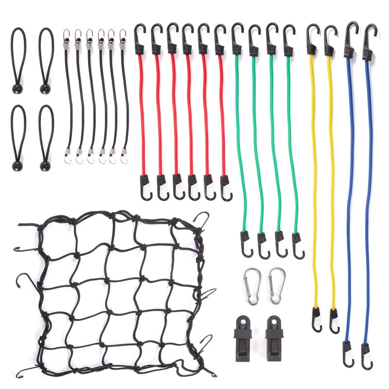 Wellmax Premium Bungee Cord Set with Heavy Duty Hooks and Bonus Accessories - 32 Piece Assortment Bag for Cargo, Camping, and More - Image 3
